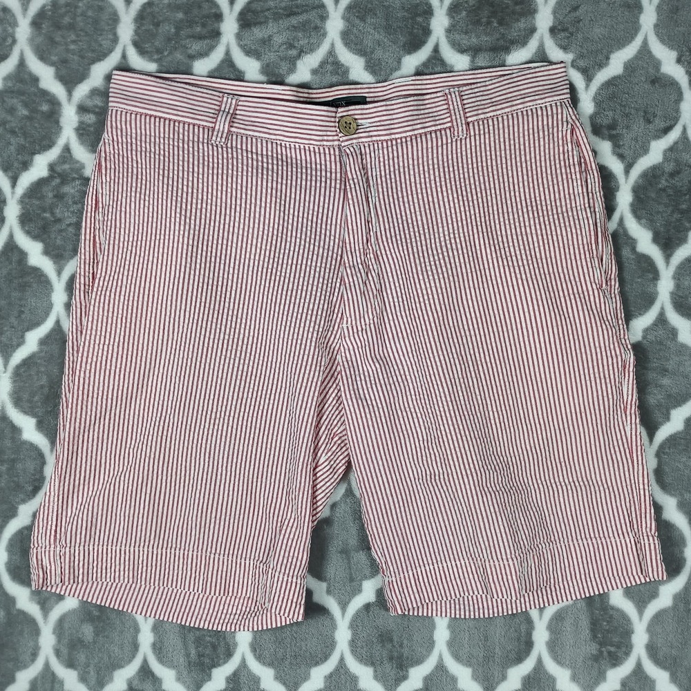 Lynx Seersucker Shorts Men 34 Red White Striped Summer Lightweight Cotton